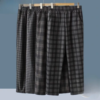 2023 Пролет-есен, женски Нови каре панталон с еластична талия, женски прави панталони на средна възраст, Женски свободни панталони с джобове T564