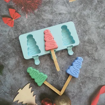 3 Кухина Коледно Дърво Сладолед Силиконова Форма Popsicle Тава За Кубчета Лед Пудинг Шоколад Форма На Подаръци С Кухненски Инструмент Лед