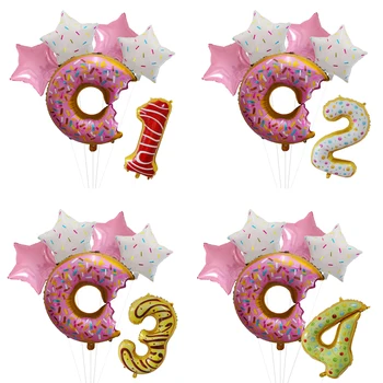 6шт балони от фолио с пончиками, 32-инчов балон с номер на поничка, детски глобуси, украса за парти в чест на рождения Ден, аксесоари за парти в душата на детето