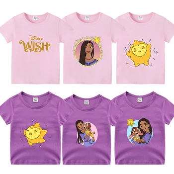 Asha Wish Disney Тениска за Момичета, Летни Дрехи, Детски Памучни Тениски с Къс Ръкав И Анимационни Принтом, Детски Блузи, Тениски с Аниме За Деца
