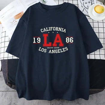 California Los Angeles Collefe League 1986 Мъжки Памучен Тениска Personality Street Hip Hop С Къс ръкав Oversize Ман Tee Clothing