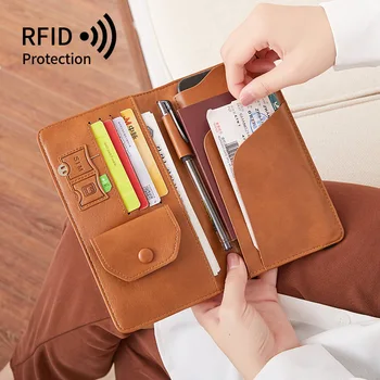 RFID в чантата си за паспорт, Дълъг Женски Мъжки портфейл от изкуствена кожа, дамска чанта за вашия телефон, Тънък портфейл за пътни карти, Папка за паспорт.