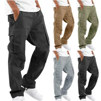 Trend гащеризон, мъжки пряк свободен гащеризон с много джобове, обикновен универсален анцуг за джогинг, памучни мъжки ежедневни панталони за джогинг