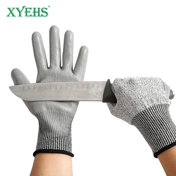 XYEHS 12 Чифта / 24 бр Предпазни Работни Ръкавици със защита От порязване 5-то ниво на Покритие на Дланите от HPPE и ПУ, Ръкавици Със защита От Порязване, Износоустойчивост, без хлъзгане