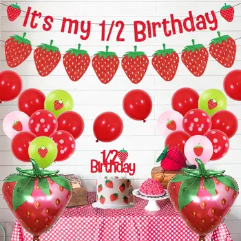Апликации ягоди Балони за Плодов партита, Банер за Рожден Ден, Венец за Торта, Украса за Момичета, It ' s My 1, 2