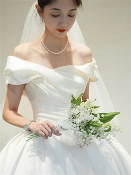 Атласное сватбена рокля с едно рамо за темперамент на булката Евтини Ежедневни дамски рокли Weeding Dress Women2023 Сватбени рокли 2023
