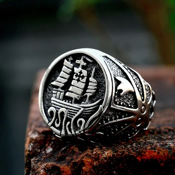 Винтажное пръстен с кораб на викингите в скандинавски стил, Пръстен с щупальцем октопод от неръждаема стомана За мъже, колоездачи, уникални животни, бижута, подаръци, директна доставка