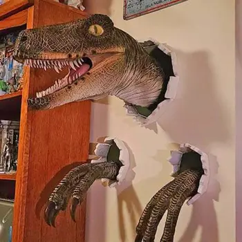 Горещо 3D стенни скулптура на динозавър От смола Декор динозавър Подпори Разрушаване Подвесная глава на динозавър с нокът Начало декор
