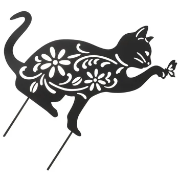 Градински забожда под формата на желязна котки, брой със силует на котка, декорация за партита, градински брой, ретро декор за тревата, колове, със силует на двора