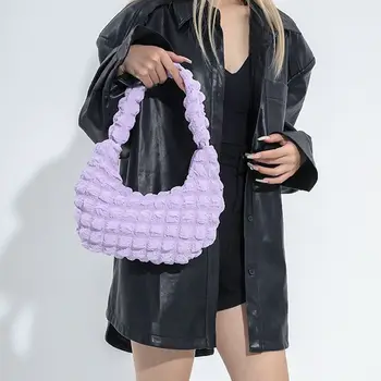 Дамски и женски обикновена ватирани чанти-тоут сладки, малки чанти с облак плиссированных мехури, чанти през рамо, модни чанти под мишниците