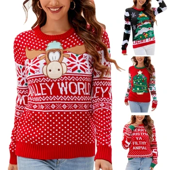 Дамски Коледни пуловери Дебели възли блузи, Пуловери с дълъг ръкав и врата Върховете P8DB