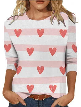 Дамски тениски с 3D-принтом във формата на сърце, летни тениски с къс ръкав, ризи с участието на кавайного любов на сърцето, широки дрехи оверсайз