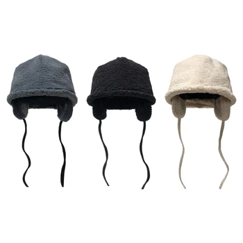 Дебел плюшен хет-бини за жени, модни съединител-ушанка, зимни дебела шапка, дамски ветрозащитная топла шапка, мека шапка с череп в студено време, HXBA