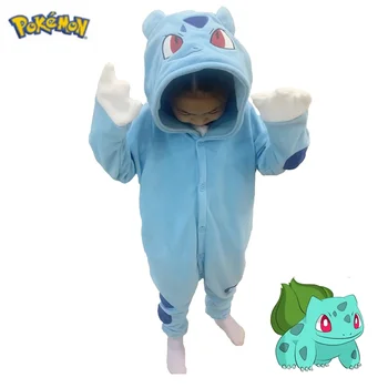 Детски костюм Pokemon Бульбазавра, Коледно облекло за cosplay, руното пижами за момчета, цели пижама от аниме, Нова година