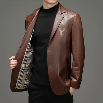 Есенно-зимни новост 2024 г., луксозна мода от висок клас за мъже, бутик Haining leather, кожено яке от овча кожа