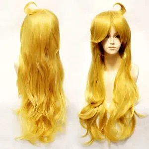 Жена перука Дълга Пълен с къдрава перука вълнообразен коса, златисто-жълта перука за костюмированной партита
