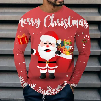 Забавни Мъжки Тениски С Изображение На Дядо Коледа, Коледни Блузи С Дълъг Ръкав, Тънки Пуловери Оверсайз, Тениски, Празнични Коледни Тениски Y2k