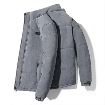 Зимните джоб с цип на яке мъжки памучен яке с яка, дебела мека ветрозащитный топлина цип със средна дължина надолу