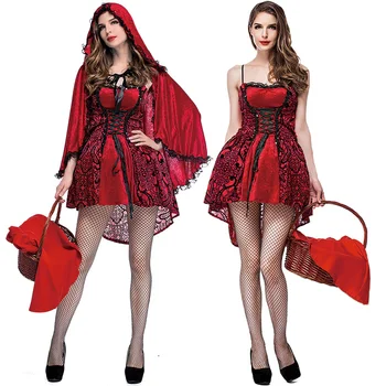 Зряла жена, шоу-костюм на Червената Шапчица, костюм за cosplay на Хелоуин, шал с качулка и рокля, драматичен етап костюм