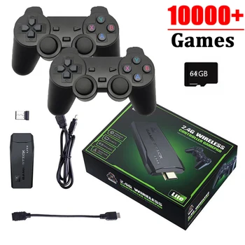 Игрова конзола 4K HD с двоен безжичен контролер 2.4 G за PS1/FC /GBA Classic Retro TV Игрова конзола 10000 игри Stick