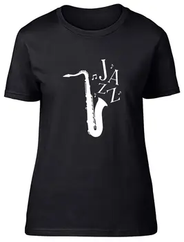Излиза джаз, Саксофон С музикални ноти, Женска тениска за подарък