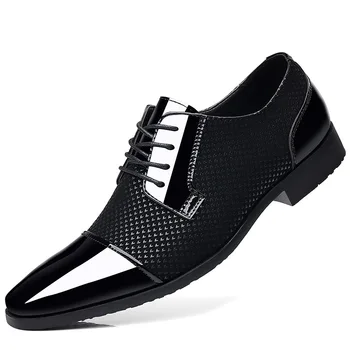 Италиански Мъжки обувки от лачена кожа, Черни Вечерни Обувки-Дербито за Мъже, Ежедневни Бизнес Дизайнерски Сватбени Обувки, Мъжки Zapatos, Oxfords