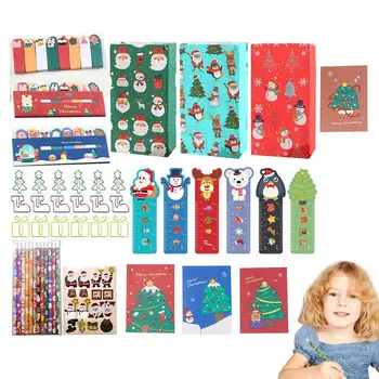 Коледен комплект ластиков за моливи Набор от канцеларски материали за студенти Подарък кутия Празнична атмосфера Коледна колекция на канцеларски материали за детска градина