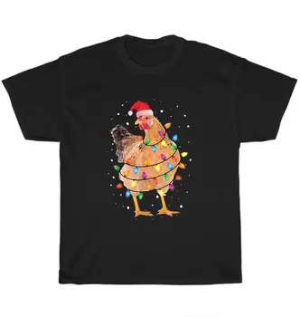 Коледни светлини, пиле Дядо коледа, забавна Коледна елха, тениска с пилешко месо, унисекс, подарък тениска с дълги ръкави
