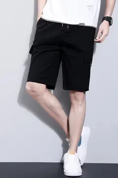 Къс Мъжки градинска облекло Y2k, шорти Американската мода, Ежедневни Черни 2023 Летни Гащички със странични джобове, Бермудски острови, Мъжка еластична талия