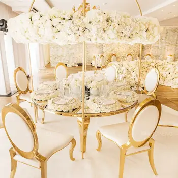леки, луксозни, качествени столове за сватба банкетного зала от бяла кожа, метал, неръждаема стомана, златен сватбен столове