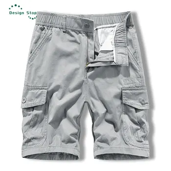 Летни мъжки къси панталони-карго с удобна еластична талия и много джобове, панталони-карго-бермуда