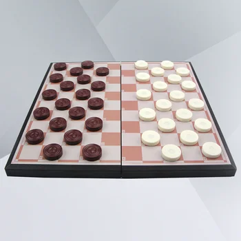 Магнитен игра комплект за шах и пулове с преносима сгъваема дъска, международна игра на пула, семейни забавни играчки