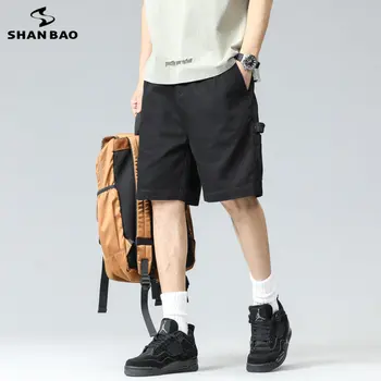 Маркови мъжки Свободни ежедневни панталони от 100% памук, ежедневни панталони, японската мода, Прости широки летни къси панталони, Черно, сиво, Каки 4XL 5XL