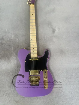 Матово-лилава Електрическа китара с крем покритие за тяло, Звукосниматели Tremolo Bridge SH, Черна защита, Кленов лешояд, Златни Тунери