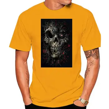 Мъжки t-shirt Velocitee Evil Cyborg Skull Terminator в памучна Риза По Поръчка
