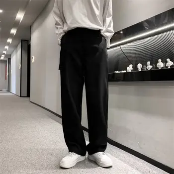 Мъжки ежедневни костюми с колан, права тръба, свободен и обвисающий, Корейската версия панталон за бизнес костюм