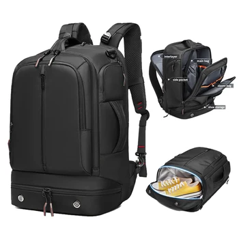 Мъжки пътен раница, богат на функции черна чанта за лаптоп, спортни водоустойчива чанта, чанти през рамо с голям капацитет, чанти за носене през рамо