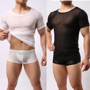 Мъжки секси мрежести, прозрачни ризи с къс ръкав, клубна дрехи за нощен клуб, прозрачен жилетка на бретелях, потник, риза, костюм, риза с риба мрежа