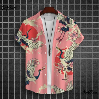 Нови Хавайски Ризи С 3D Принтом Cranes За Мъже, Лятна Мода Мъжка Риза, Свободни Ежедневни Блузи С Къс Ръкав, Уличен Тенденция, Мъжки Дрехи