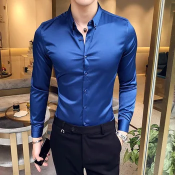 Обикновена Ризи и Блузи с Дълъг Ръкав за Мъже, Бизнес Копринени Летни Мъжки Блузи Копчета, Мода 2023, Социална Дрехи с Високо Качество