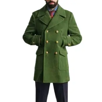 Палто с отложным яка, мъжко официално палто, мъжки тренч в британския стил, Двубортный монофонични дебела жилетка с джобове A