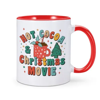 Персонални Коледна керамична чаша, чаша за горещо какао и преглед на коледни филми, чаша за кафе и шоколад, подаръци за Коледното парти