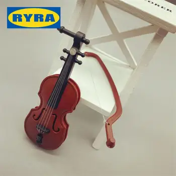 Персонални Нова мини-Цигулка със стойка Колекция миниатюрни дървени музикални инструменти Декоративни орнаменти Модел 8 см