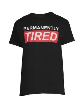 ПОСТОЯННО уморени мъже, забавна тениска с графичен дизайн размер XL с къс ръкав • Черен