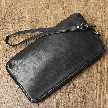 Просто ретро луксозен мъжки клатч от естествена кожа, ежедневни висококачествена чанта-клатч от естествена телешка кожа, държач за карти в чантата си за телефон, юношеството