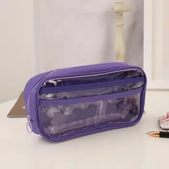 Пылезащитная практически прозрачна студентски чанта за канцеларски материали Преносима чанта за съхранение на химикалки с цип за ежедневна употреба