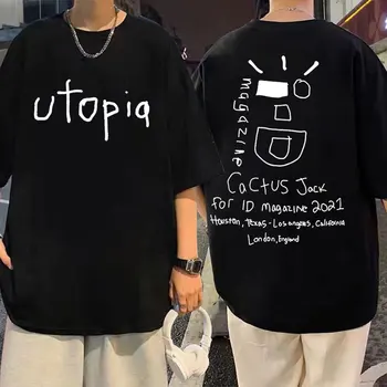 Рапърът Cactus Jack Utopia Тениски Мъжки и Женски Улични и Хип-Хоп Тенденция Тениски С къс ръкав Ежедневни Летни Модни Тениски Оверсайз