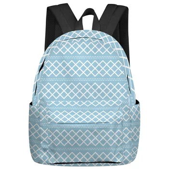 Сини пътни раници с геометрична шарка, голям капацитет, с множество джобове, училищна чанта за тийнейджъри, Дамски чанти за лаптопи, раница