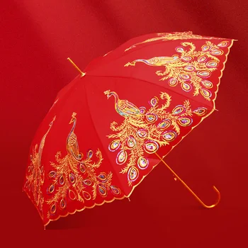 Снимка Ретро Сватбен Чадър Естетичен Девчачий Луксозни Дизайнерски чадъри Китайска бродерия Paraguas Lluvia De Дъждобран