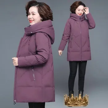 Тънка стеганая яке, есенно-зимни топли паркове с дълъг ръкав, дамски блузи на средна възраст, с памучна подплата, памучно палто за мама QY201